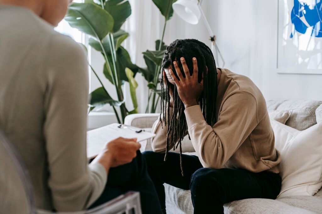 Man at a therapist’s office.