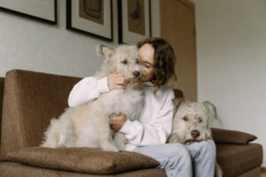 A woman with two dogs